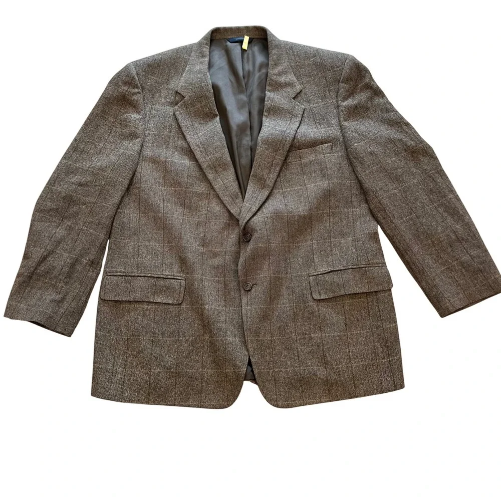 Brooks Brothers Camel‎ Hair Blazer Brown Herringbone Windowpane Sport Coat USA